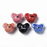 Handmade Porcelain Beads, Famille Rose Style, Mouse, Mixed Color, 12.5x15.5x11mm, Hole: 1.6mm
