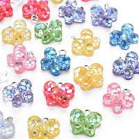 ARRICRAFT Epoxy Resin Charms, with Sequins/Paillette and Platinum Plated Iron Loop, Butterfly, Mixed Color, 13x14x6.5mm, Hole: 2mm
