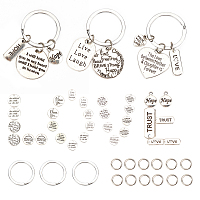 SUNNYCLUE DIY Keychain Making, with Tibetan Style Alloy Pendants and Iron Split Key Rings, Keychain Clasp Findings, Antique Silver, Split Key Ring: 30x2mm, 30pcs/set