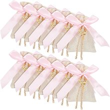 NBEADS 10 Pcs Drawstring Gift Bags, Peru Imitation Burlap Bags Polyester Jewelry Pouch with Pink Bowknot and Cross Pendant for Christmas Party Wedding Favors Bags, 5.43×3.74 Inch