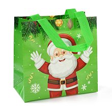 Honeyhandy Christmas Theme Laminated Non-Woven Waterproof Bags, Heavy Duty Storage Reusable Shopping Bags, Rectangle with Handles, Lime, Santa Claus Pattern, 26.8x12.2x28.7cm