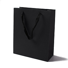 Honeyhandy Kraft Paper Bags, with Ribbon Handles, Gift Bags, Shopping Bags, Rectangle, Black, 28x23x9.7cm; Fold: 28x23x0.4cm