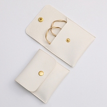 Honeyhandy PU Imitation Leather Jewelry Storage Bags, with Golden Tone Snap Buttons, Square, Linen, 7.9x8x0.75cm