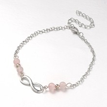 Honeyhandy Fashion Tibetan Style Alloy Infinity Anklets, with Rose Quartz Beads, Zinc Alloy Lobster Claw Clasps and Iron Chains, Antique Silver, 230mm