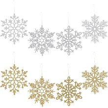 AHANDMAKER 16pcs Glitter Snowflake Ornaments, 4 Style 2 Colors Winter Snowflakes Ornaments Christmas Tree Decorations with Rope for Winter Indoor Outdoor Christmas Tree Window Room Decorations