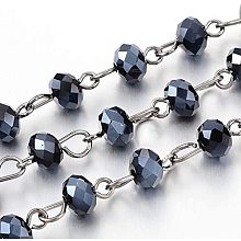 PandaHall Elite 5 Strands 3.3 Feet Faceted Crystal Glass Beads Chain with Gunmetal Eye Pin for Necklaces Bracelets Jewelry Making