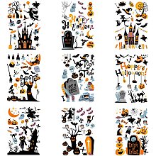 ARRICRAFT 9Pcs/Set Halloween Theme Wall Sticker Window Stickers Window Clings Floor Clings Self Adhesive Sticker for Halloween Party Decoration Accessories (9.45x13.77in)