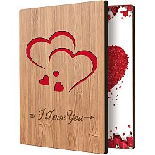 FINGERINSPIRE I Love You Wedding Card Real Bamboo Wood Greeting Card with Hollow Hearts & Rose Pattern Design, Handmade Handwritten Card with Envelope for Anniversary, Christmas, Valentine's Day