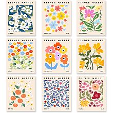 SUPERDANT Flower Market Wall Art Canvas Print Colorful Floral Wall Art Aesthetic Florist Botanical Plant Artwork Wall Decor Picture Abstract Minimalist Canvas Wall Art Unframed 9 PCS/Set