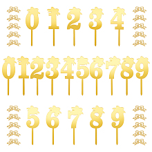 SUPERDANT 0-9 Number Toppers Acrylic Birthday Gold Cake Topper Shinning Bow-knot Picks for Wedding Anniversary Birthday Baby Shower Party Cake Toppers with 20pcs Bow-knots