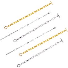 CHGCRAFT 6pcs 3 Styles 304 Stainless Steel Curb Chain Bracelets Paperclip Chain Bracelets Cable Chain Bracelets with Toggle Clasps and Lobster Claw Clasps for Bracelet Jewelry Gift