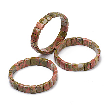 Honeyhandy Natural Unakite Gemstone Stretch Bracelets, Faceted, Rectangle, 2-3/8 inch(6cm)