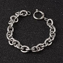 Honeyhandy Tarnish Resistant 304 Stainless Steel Cable Chain Bracelets, with Spring Ring Clasps, Stainless Steel Color, 8-1/4 inch(210mm), 11mm