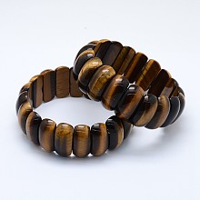 Honeyhandy Natural Tiger Eye Beads Stretch Bracelets, Rectangle, 2-1/8 inch~2-1/4 inch(5.5~5.6cm)