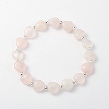 Honeyhandy Heart Rose Quartz Stretch Bracelets, with Silver Color Plated Iron Finding, 57mm