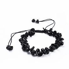 Honeyhandy Adjustable Natural Obsidian Chip Beads Braided Bead Bracelets, with Nylon Thread, 1-7/8 inch(4.8cm)