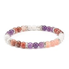 Honeyhandy Natural Amethyst & Gemstone Round Beaded Bracelet for Women, Inner Diameter: 2-1/8 inch(5.5cm)