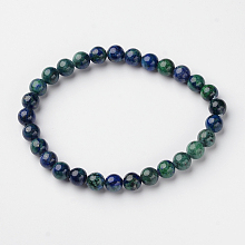 Honeyhandy Natural Chrysocolla and Lapis Lazuli Round Bead Stretch Bracelets, 54.5mm