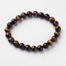 Honeyhandy Natural Tiger Eye Round Bead Stretch Bracelets, 55mm, Bead: 7~8mm