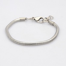 Honeyhandy Tarnish Resistant 304 Stainless Steel European Style Round Snake Chains Bracelets, with Lobster Claw Clasps, Stainless Steel Color, 145x3mm