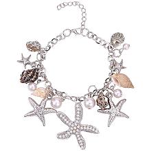 PH PandaHall Starfish Shell Bracelets Conch Starfish Faux Pearl Anklet Bracelet Charm Women Bohemian Adjustable Seashell Bracelet(7” with 2” Extend Chain)