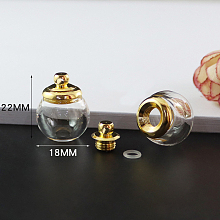 Honeyhandy Transparent Glass Openable Perfume Bottle Pendants, with Brass Findings, Round, Clear, 2.2x1.8cm