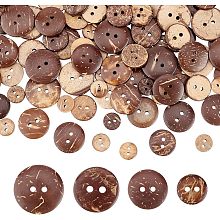 Arricraft 200 Pcs Coconut Button, Flat Round 2 Hole Buttons 4 Sizes Natural Wooden Shell Buttons for Scrapbooking Shirt Clothing Sewing Decorations or DIY Crafts