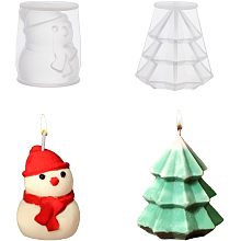 SUPERFINDINGS 2 Styles Christmas Tree Candle Silicone Moulds Snowman Soap Molds Christmas Theme Molds DIY Craft Art Cake Molds Handmade Silicone Molds for Soap Candle Resin Cake Making