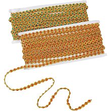 SUPERFINDINGS 2 Cards 2 Colors Flower Trim Chain with Rhinestone Red Green Metallic Trim Golden Plastic Flower Ribbon for Sewing Skirt Costume Gown Garment Accessories 9.53 Yards(9m)/Card