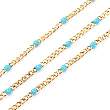 Honeyhandy Ion Plating(IP) 304 Stainless Steel Enamel Curb Chains, with Spool, Soldered, Faceted, Cyan, 2.5x2x0.8mm, 32.80Feet/roll(10m/roll)