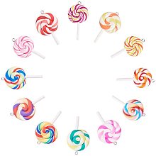 NBEADS 50 Pcs Colorful Lollipop Shape Polymer Clay Charm Pendants, Random Mixed Handmade Polymer Clay Big Pendant Link Charms Food Candy Slime Beads for Phone Straps Key Bag Decor DIY Jewelry Making