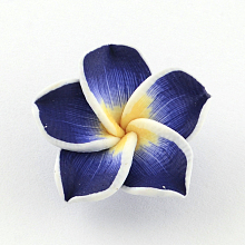 Honeyhandy Handmade Polymer Clay 3D Flower Plumeria Beads, Dark Blue, 15x8mm, Hole: 2mm