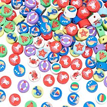 NBEADS About 200 Pcs Polymer Clay Beads, Flat Round Handmade Polymer Clay Beads Marine Animal Patterns Soft Pot Beads Crafts Accessories for Jewelry Making