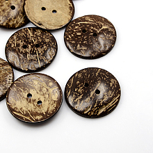 Honeyhandy Coconut Buttons, 2-Hole, Flat Round, Coconut Brown, 44x5mm, Hole: 4mm