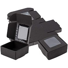 BENECREAT 30 Packs 2.5x2.5x1.2 Inches Square Black Kraft Paper Boxes with Clear Windows for Party Favor Treats, Bakery, and Jewelry Packaging