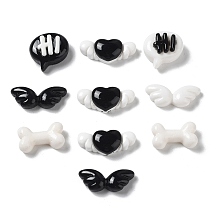 Honeyhandy Opaque Resin Cabochons, Heart & Wing & Bowknot, Mixed Shapes, Black, White, 12.5~18x8~12.5x4~6.5mm