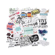 Honeyhandy 50Pcs Inspirational Spanish Word Paper Stickers Set, Adhesive Label Stickers, for Water Bottles, Laptop, Luggage, Cup, Computer, Mobile Phone, Skateboard, Guitar Stickers, Mixed Color, 34~63x41~74x0.1mm