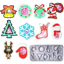 Christmas Theme DIY Tree/Santa Claus/Snowman Quicksand Silicone Molds, Shaker Molds, Resin Casting Molds, for UV Resin, Epoxy Resin Craft Making, White, 143x287x8mm, Inner Diameter: 52~74x45~81mm