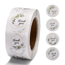 Honeyhandy 1 Inch Thank You Stickers, Self-Adhesive Kraft Paper Gift Tag Stickers, Adhesive Labels, for Festival, Christmas, Holiday Presents, with Word Thank You, White, Sticker: 25mm, 500pcs/roll