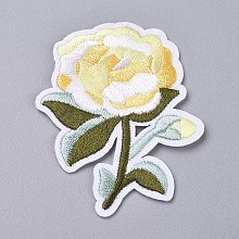 Honeyhandy Computerized Embroidery Cloth Iron on/Sew on Patches, Costume Accessories, Appliques, for Backpacks, Clothes, Flower, Yellow, 69x55x1.5mm