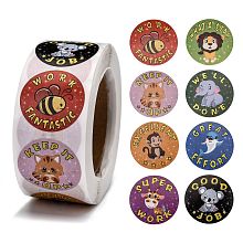 Honeyhandy Teacher Reward Motivational Stickers for Kids, 8 Different Designs Roll Adhesive Sticker, for Teacher Classroom, Animal Pattern, 25mm, about 500pcs/roll