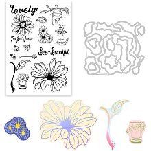 GLOBLELAND Daisy and Bee Cutting Dies and Silicone Clear Stamps Set for Card Making DIY Scrapbooking Photo Album Invitation Greeting Cards Decor Paper Craft