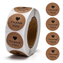 Honeyhandy DIY Scrapbook, 1 Inch Thank You Stickers, Decorative Adhesive Tapes, Flat Round with Word Thank You, BurlyWood, 25mm, about 500pcs/roll