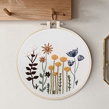 Honeyhandy DIY Embroidery Sets, Including Imitation Bamboo Embroidery Frame, Iron Pins, Embroidered Cloth, Cotton Colorful Embroidery Threads, Flower Pattern, 30x30x0.05cm