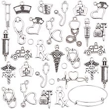 PH PandaHall 162pcs Nurse Day Bracelet Making Kit, 18 Styles Medical Nurse Charms Stethoscope Nurse Cap Hat Charms, Expandable Bangle Bracelet and Jump Rings for Bracelet Jewelry Making Crafting