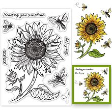 GLOBLELAND Sunflower and Big Bumble Background Clear Stamp Card Sketched Florals Silicone Clear Stamp for Scrapbook Journal Card Making