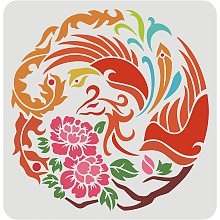 FINGERINSPIRE Phoenix Stencil for Painting 11.8x11.8inch Reusable Phoenix Hibiscus Stencil DIY Craft Phoenix and Flower Decoration Stencil for Painting on Wall, Wood, Furniture, Fabric and Paper