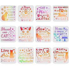 FINGERINSPIRE 12 Pcs Cat Stencils Drawing Painting Templates Sets 5.9x5.9inch/15x15cm Plastic Drawing Painting Stencils Scale Template Sets for Cat House Decoration