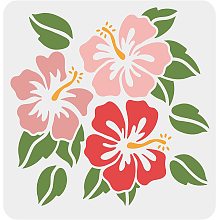 FINGERINSPIRE Hibiscus Flowers Stencil 11.8x11.8 inch Hawaii Flower Stencil Reusable Square Flowers Leaf Plant Washable DIY Stencil Template for Painting Drawing on Wood, Floor, Wall and Tile