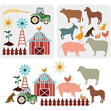 FINGERINSPIRE 2 pcs Farmhouse Stencil 11.8x11.8inch Reusable Farm Animals Stencil Cattle Sheep Pigs Horses Chickens Ducks and Rabbits Stencils for Painting on Wall, Furniture, Wood and Paper